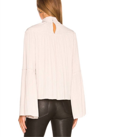 NWT A.L.C. Tessa Pleated Pullover Top Bell Sleeve Turtleneck Pink Tint Peasant - Picture 2 of 16